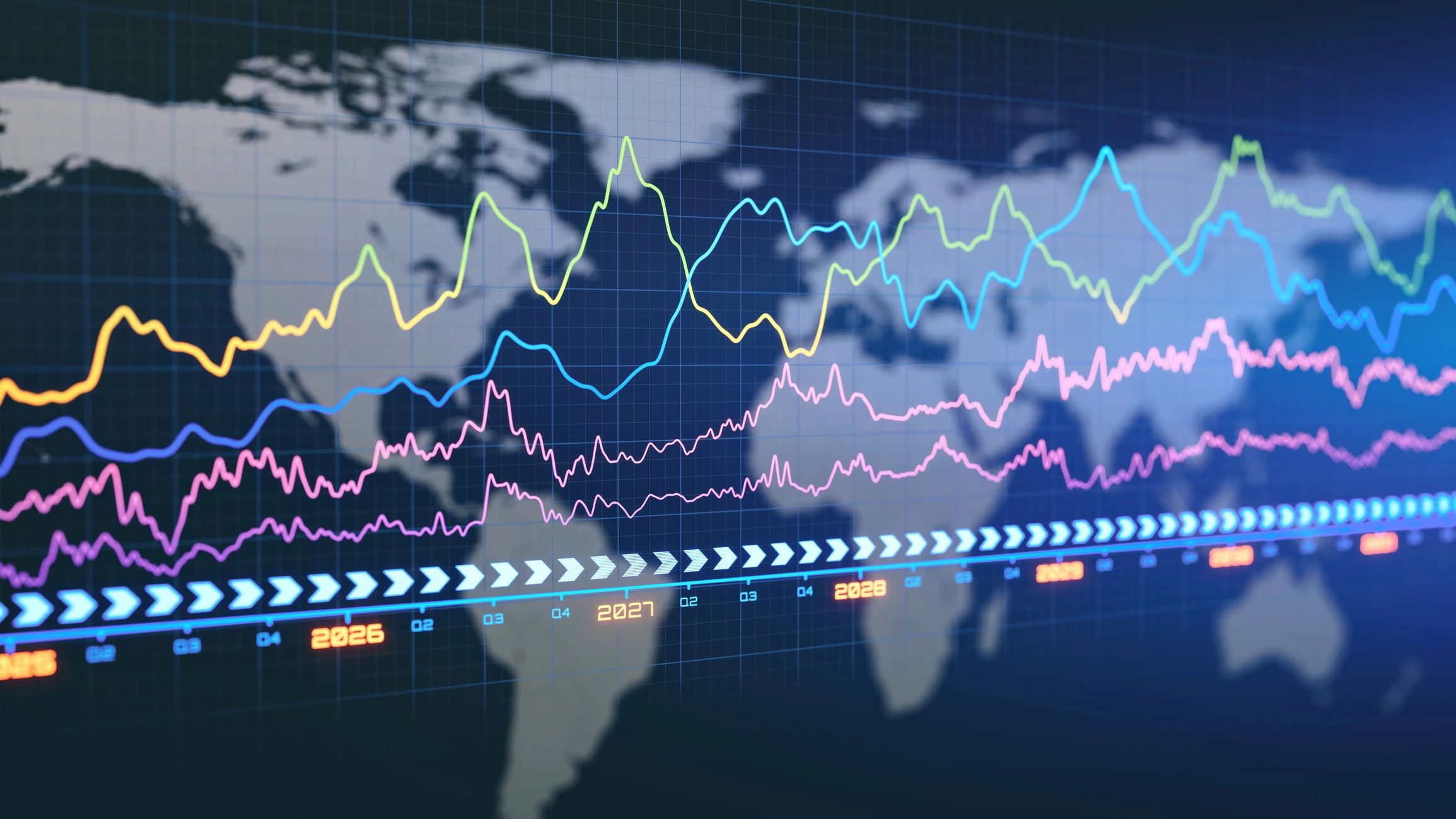 World map interface with timeline data overlay